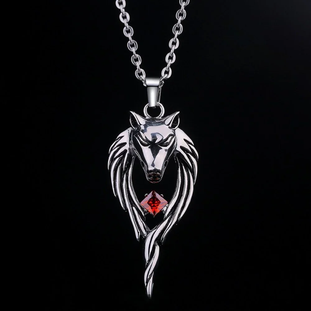 ❤️Retro domineering crystal wolf head pendant necklace for women/men, N90201P159